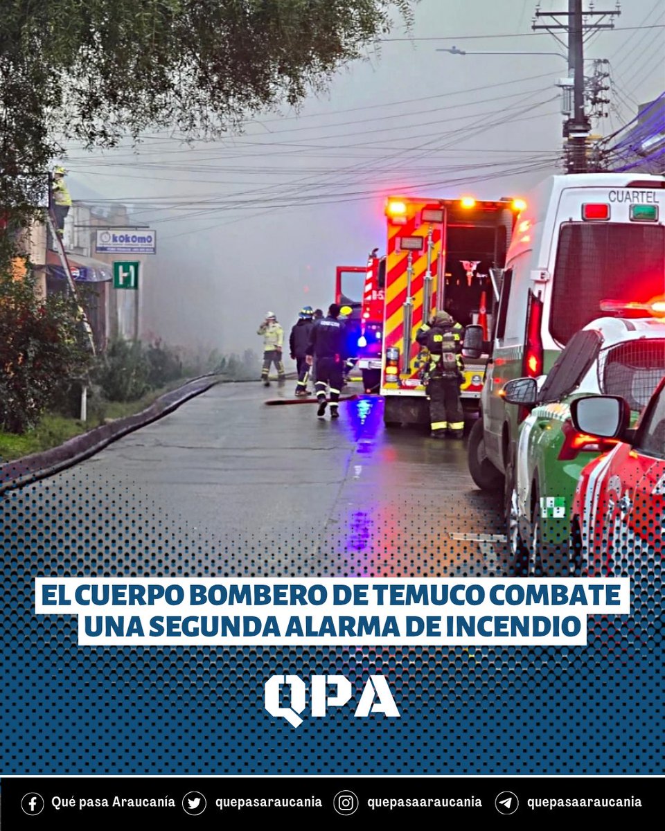 QUÉ PASA❓| El Cuerpo de Bomberos de Temuco trabaja en una Segunda Alarma de Incendio por fuego en fase de libre combustión que afecta a un local comercial con peligro de propagación a departamento interior en Aldunate entre Av. San Martín y Bello.

Suceso en absoluto desarrollo.
