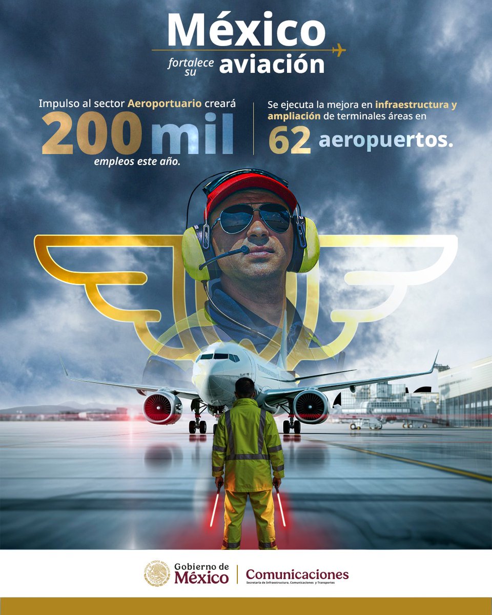 SICTmx's tweet image. Las acciones emprendidas por el @GobiernoMX en el sector aeroportuario que contemplan mejorar la infraestructura y ampliación de 62 aeropuertos del país, generarán 200 mil empleos este año. ✈️🇲🇽✨