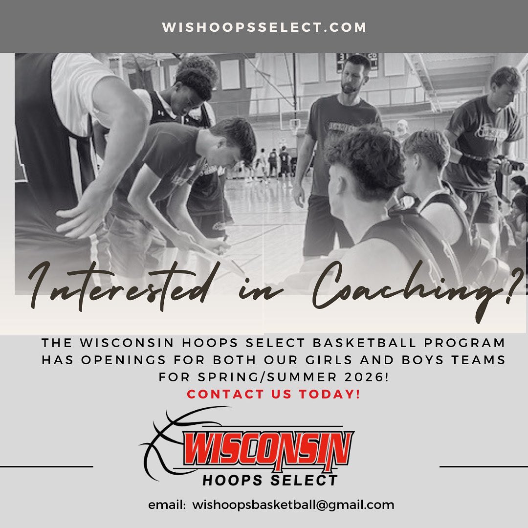 Wisconsin Hoops Select (@wishoopsselect1) on Twitter photo The Wisconsin Hoops Select Program is looking for coaches in 2026, if you interested, contact us today! Email: wishoopsbasketball@gmail.com The Wisconsin Hoops Select Program is looking for coaches in 2026, if you interested, contact us today! Email: wishoopsbasketball@gmail.com