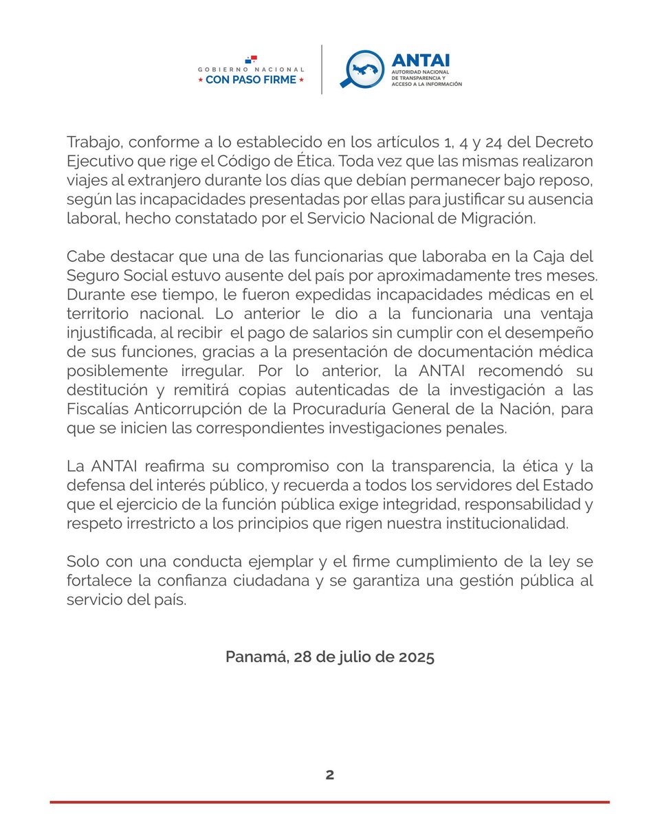 La Autoridad Nacional de Transparencia y Acceso a la Información (<a href="/ANTAI_Panama/">ANTAI</a>) ha impuesto sanciones a cuatro servidores públicos del Gobierno central, específicamente a la Caja del Seguro Social (CSS) y a la Autoridad Nacional de Descentralización (AND). #Noticiasradioreforma