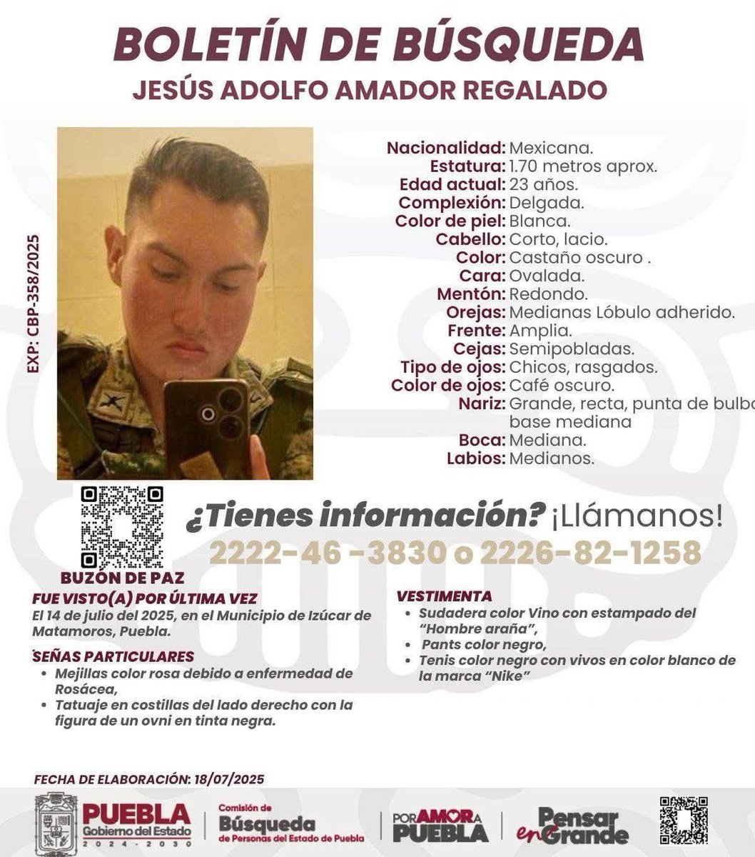 Solicitamos de tu apoyo en difusión para dar pronta localización a Jesús Adolfo Amador Regalado, comunícate a los teléfonos de COBUPEM 800 216 0361, 800 509 0927. #TodosEnLaBúsqueda