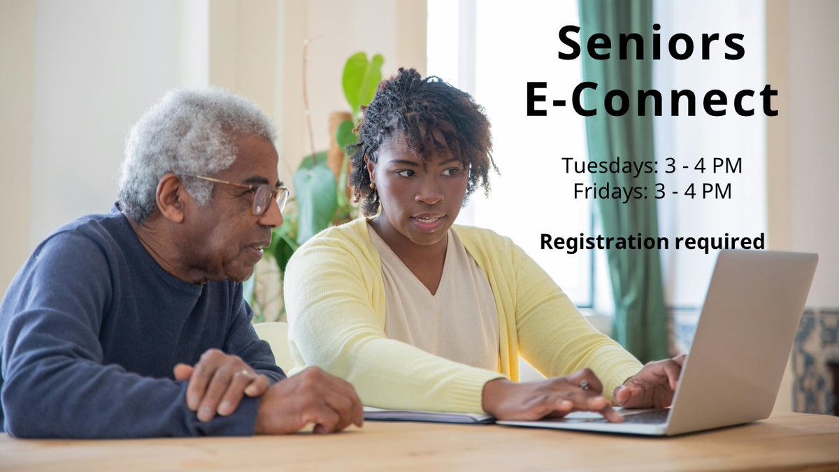 Seniors E-Connect pairs teens with older adults to help with tech basics — computers, tablets, smartphones, apps &amp; more.

Bring your own device or use a library computer.

📝 Register for the day you want to attend!