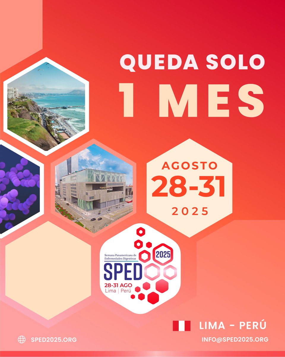 Queda solo 1 mes para SPED 2025
Desde el 28 al 31 de agosto nos reuniremos junto a los conferencistas más destacados del momento. 
Complementa tu experiencia y participa en el curso Gastroenterología Pediátrica y el curso precongreso Postgraduate.
¡No te los pierdas! 
#SPED2025