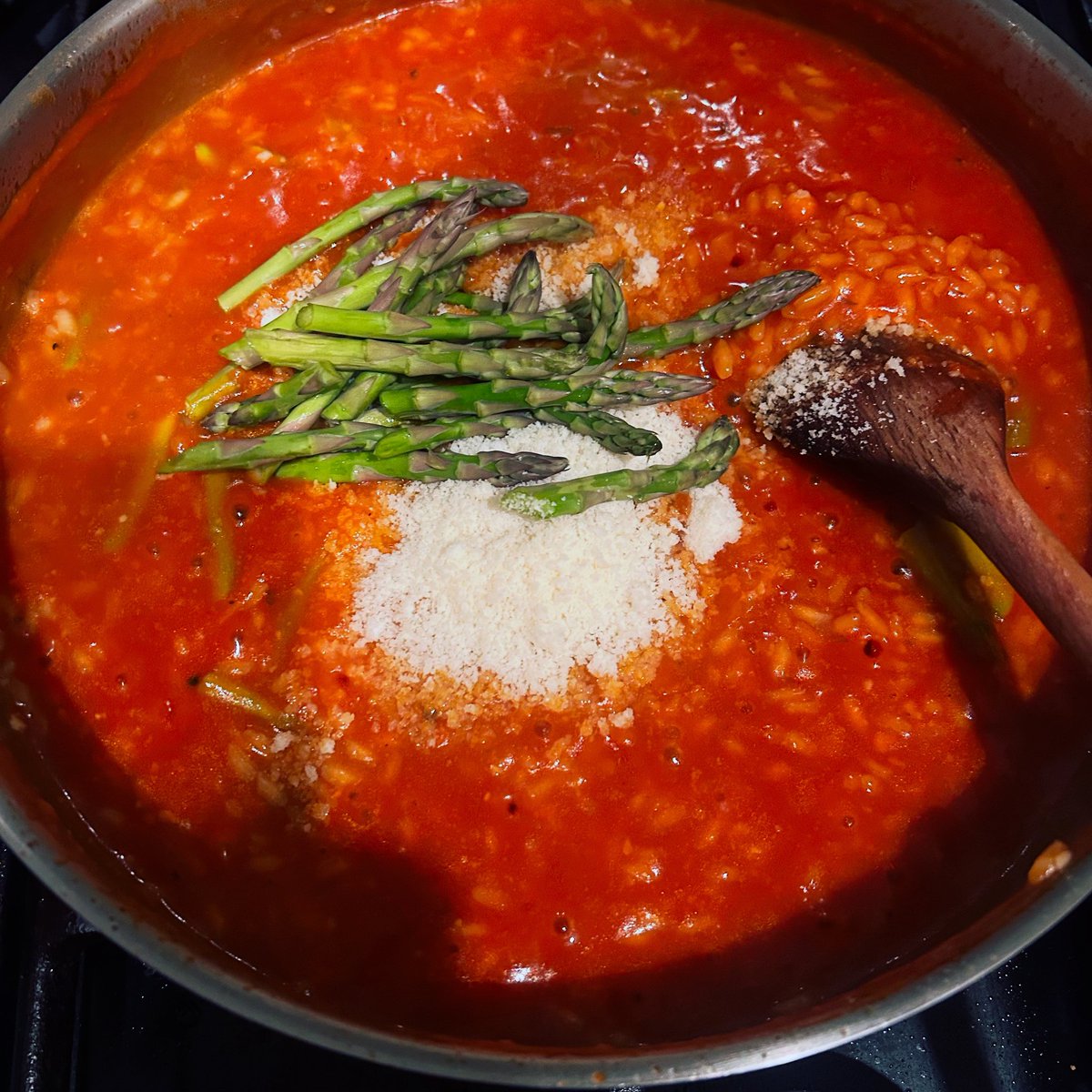 Silky tomato works so well in a risotto.