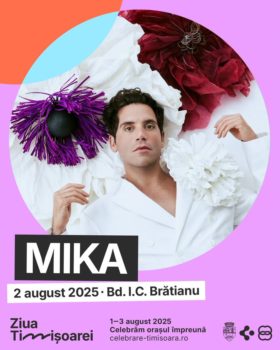 MikaFanClub's tweet image. 🇷🇴#Timisoara2025
Ziua Timișoarei
Timișoara City Celebration 2025
🌟Main stage – from 19:00
#MIKA @mikasounds
02/08/2025
🕤21:45
📍Boulevard I.C. Brătianu
Details🔗celebrare-timisoara.ro/en/