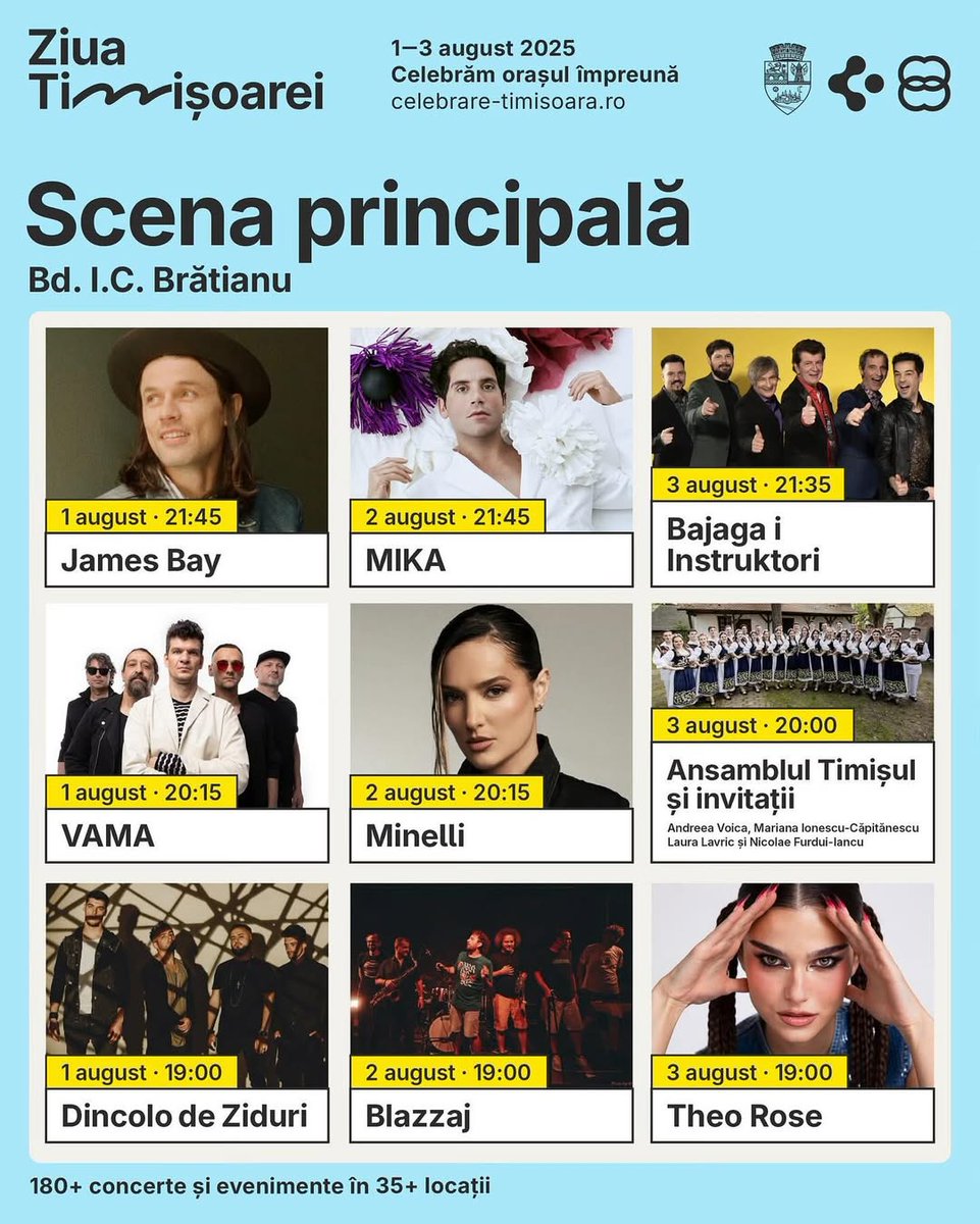 MikaFanClub's tweet image. 🇷🇴#Timisoara2025
Ziua Timișoarei
Timișoara City Celebration 2025
🌟Main stage – from 19:00
#MIKA @mikasounds
02/08/2025
🕤21:45
📍Boulevard I.C. Brătianu
Details🔗celebrare-timisoara.ro/en/