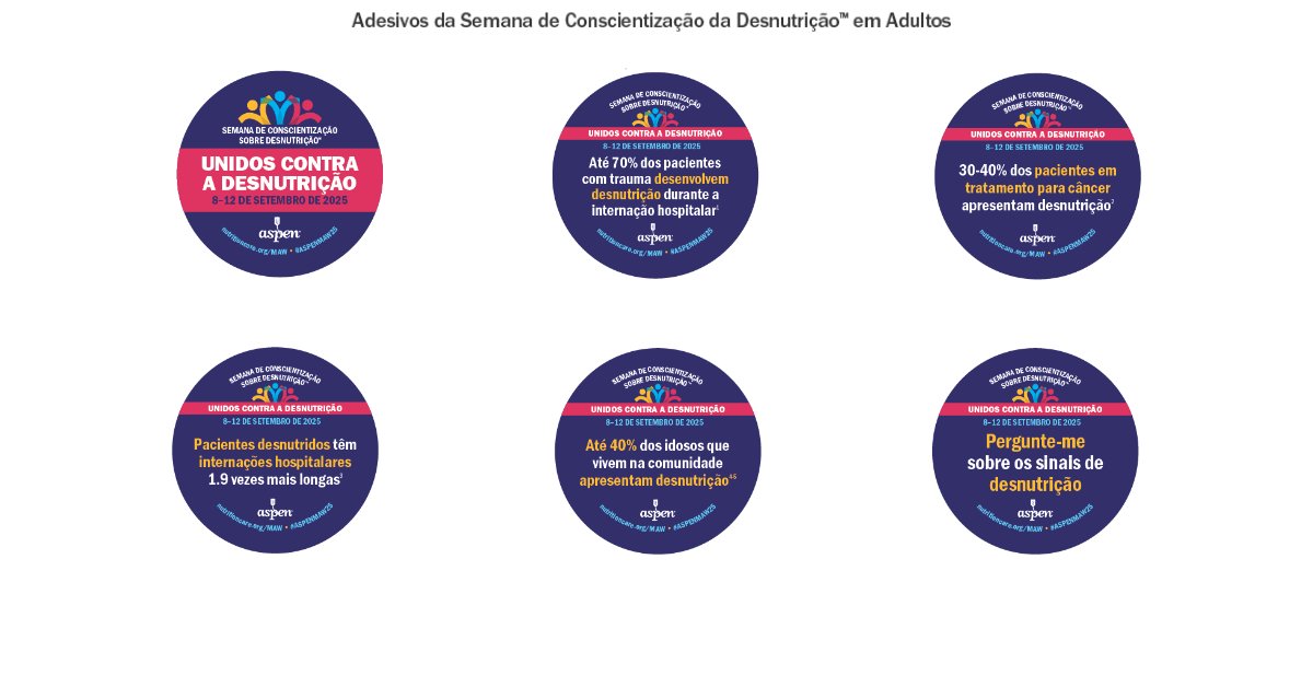 ASPEN_nutrition's tweet image. 🌍 Espalhe a #ConscientizaçãoSobreDesnutrição com os adesivos GRATUITOS do #ASPENMAW25. Escolha modelos adulto ou pediátrico para imprimir e compartilhar com colegas, pacientes ou sua comunidade. Faça o download hoje! ow.ly/Hq1A50Wrr9J