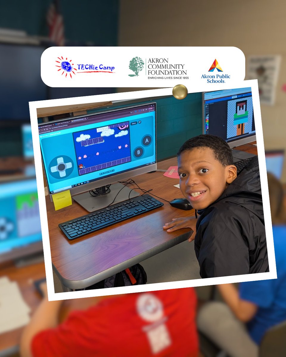 techcorpsus's tweet image. From players to creators! Akron middle school students designed & coded their own retro video games at Techie Camp: Retro, sponsored by Akron Community Foundation. Thanks to @akronschools for hosting! #techcorps #Akron