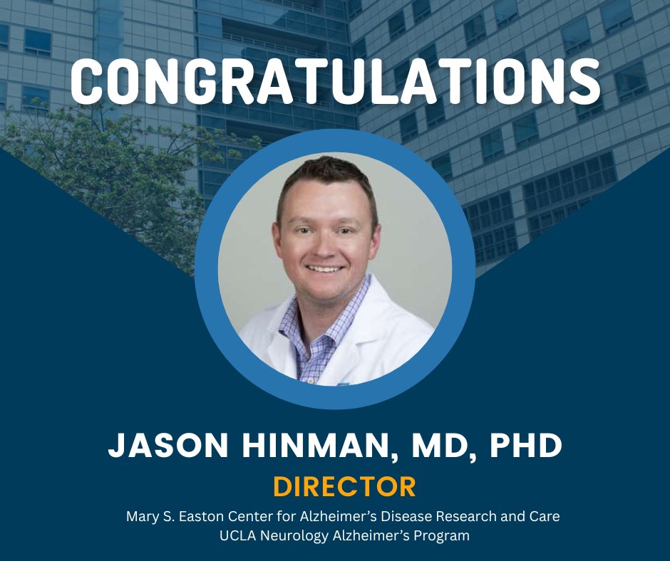 UCLA Neurology (@uclaneurology) on Twitter photo Weāre pleased to announce Dr. Jason Hinman as Director of <a href="/UCLAEastonAD/">UCLA Easton Center for Alzheimer's Research & Care</a> & the UCLA Alzheimerās Program. With his multidisciplinary background and vision, we anticipate a bold new chapter where early detection, innovative treatments, and community empowerment shape dementia care. Weāre pleased to announce Dr. Jason Hinman as Director of <a href="/UCLAEastonAD/">UCLA Easton Center for Alzheimer's Research & Care</a> & the UCLA Alzheimerās Program. With his multidisciplinary background and vision, we anticipate a bold new chapter where early detection, innovative treatments, and community empowerment shape dementia care.