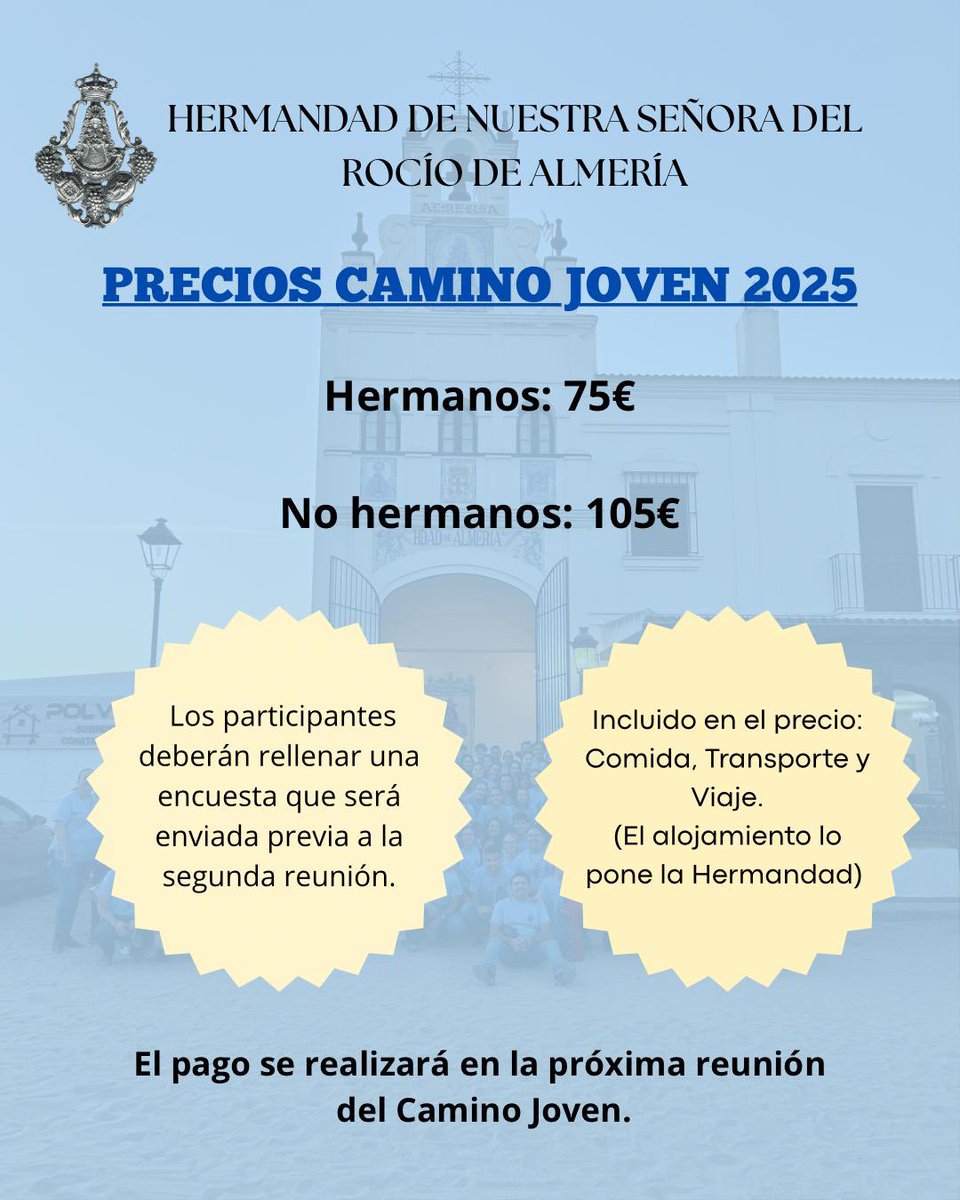 REUNIÓN | El próximo 19 de Agosto tendrá lugar la segunda reunión del Camino Joven, en la cual se efectuará el pago del Camino. Previamente a la reunión se habrá tenido que rellenar una encuesta con los datos del asistente al Camino que próximamente se publicará en las redes.