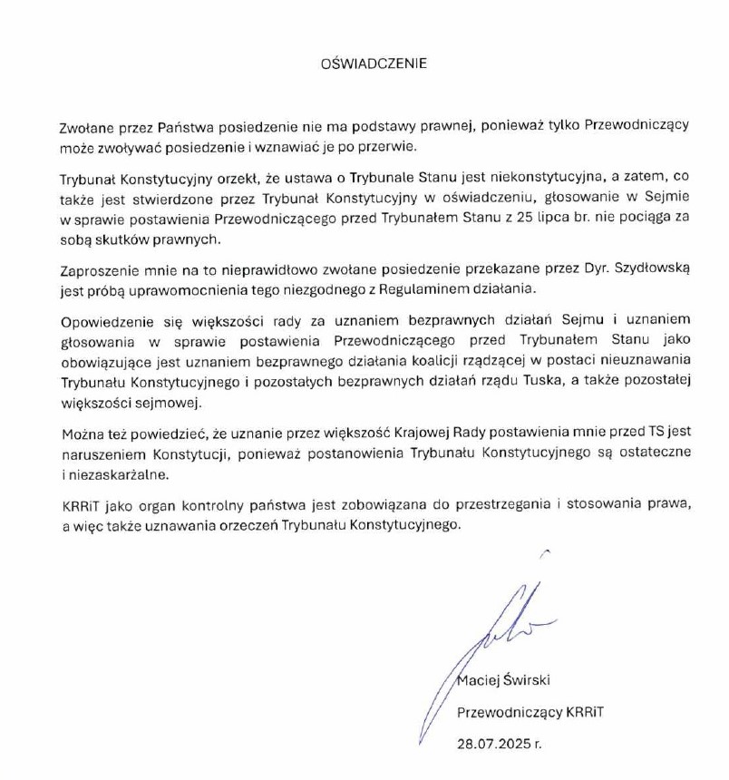 Oto moje oświadczenie ktore bylo pierwotnie zamieszczone na X na koncie KRRiT,  jednak pani Glapiak rozkazala natychmiast je usunąć
Proszę o RT.