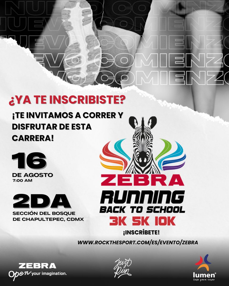 ¡Zebra y LUMEN se unen por la carrera Running Back To School 2025! 🎒✏️
Corre con nosotros y deja tu huella en la carrera más creativa.
#ZebraXLumen #CorrePorUnNuevoComienzo #RunningBackToSchool