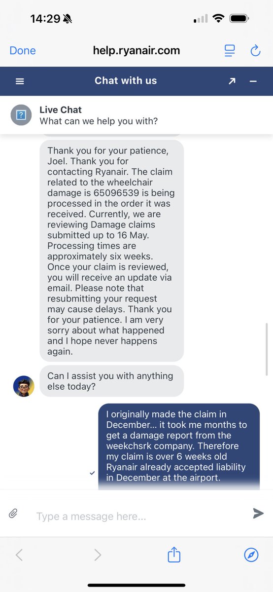 Joel21cs's tweet photo. I really didn’t want to have to do this for a second time in my life but with it now affecting my ability to work, I feel I have  no choice.

@Ryanair damaged a wheelchair of mine in December last year. It has still yet to be resolved. This is the response I keep getting. https://t.co/p8iQMCyOiU