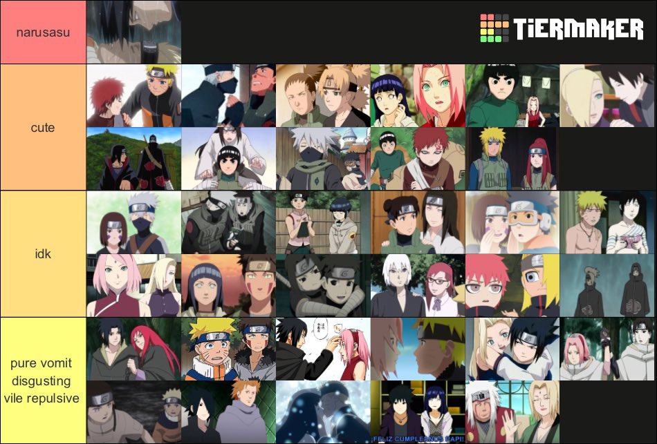 narusasudiary's tweet image. my naruto ship tierlist 😑😑