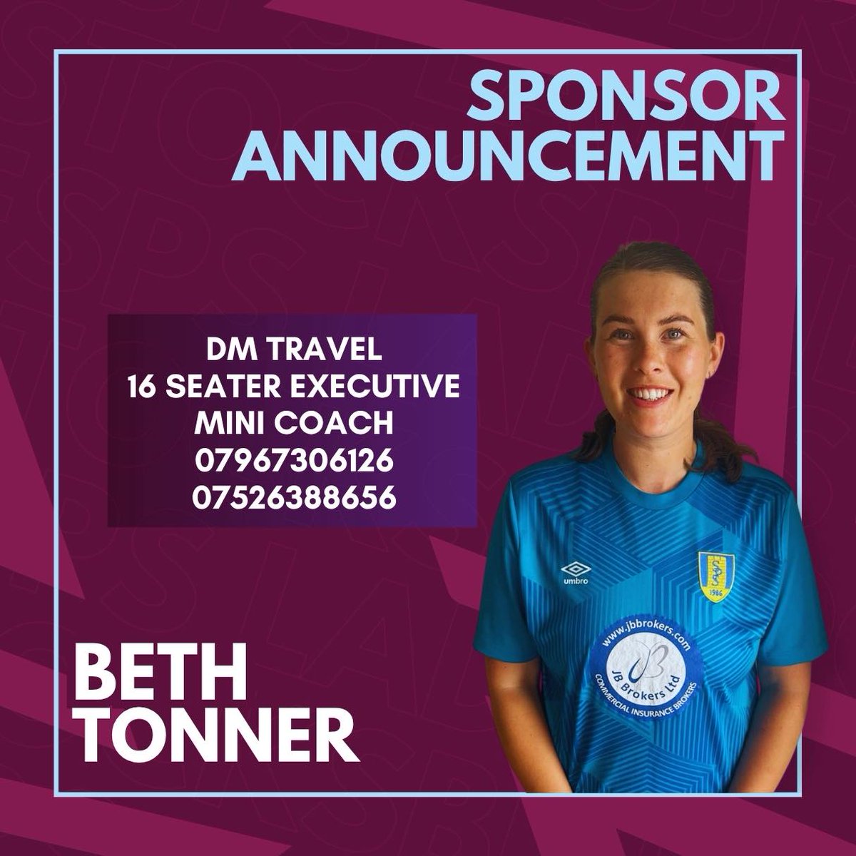 parksteelsfc's tweet image. Thank you to DM Travel who will be sponsoring Beth Tonner this season!