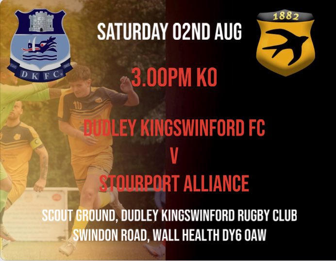 It’s back ⚽️ our seasons opener sees us away this Saturday <a href="/DKFootballClub/">Dudley Kingswinford FC</a> <a href="/StourportSwifts/">Stourport Swifts FC</a> <a href="/BewdleyTownFC/">Bewdley Town FC</a> <a href="/wmrfl/">West Midlands (Regional) League</a>