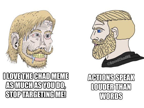 chad_chadstone's tweet image. Kind of impossible to believe they are acting in good faith at this point.
> botted our telegram to hell
> botted zk until he had to lock his account
> steal our memes
> use telegram farmers/bots who repeat the same phrases with no life behind them
What’s next?
$CHAD will win.