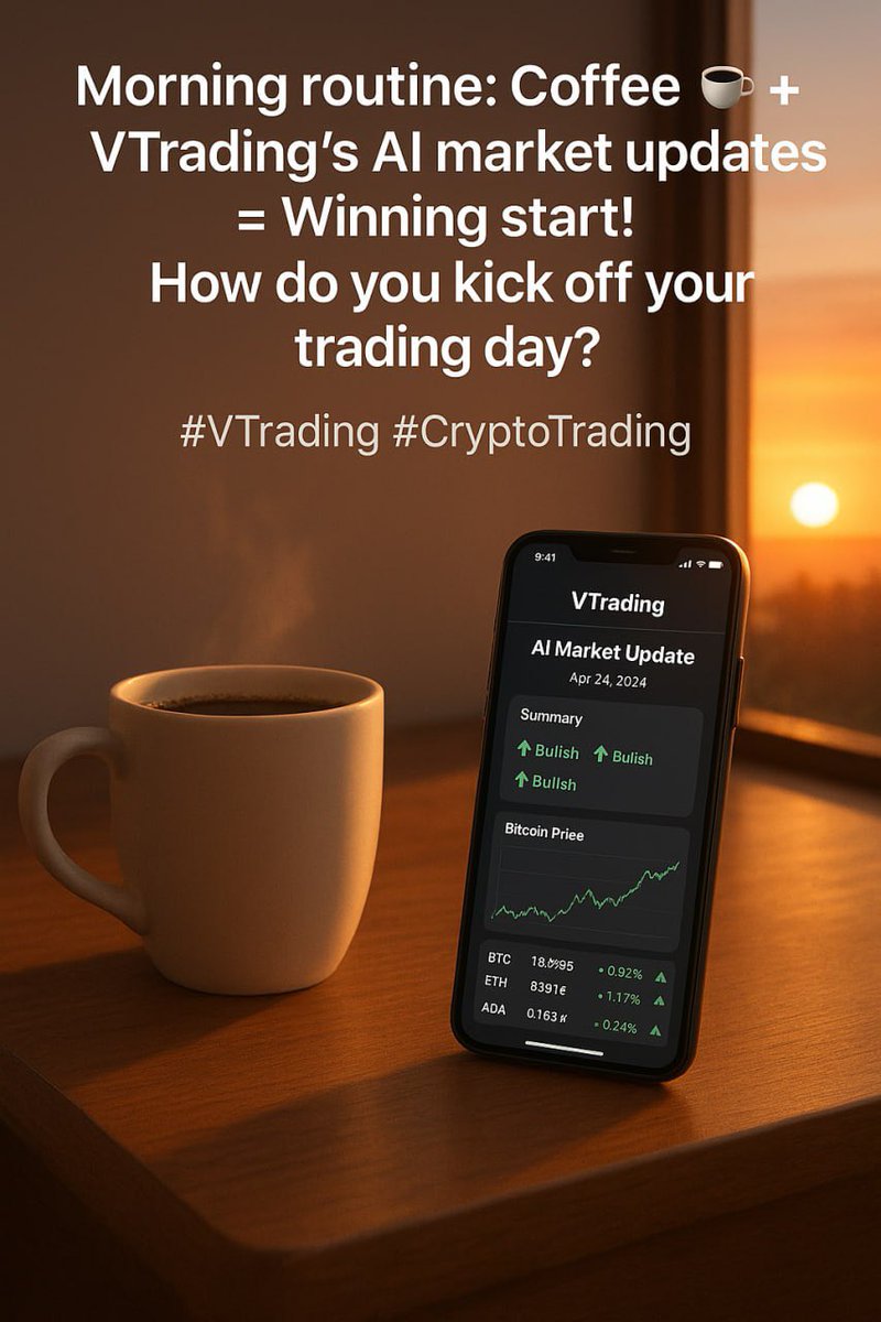 Morning routine: Coffee ☕️ + VTrading’s AI market updates = Winning start! How do you kick off your trading day? #VTrading #CryptoTrading