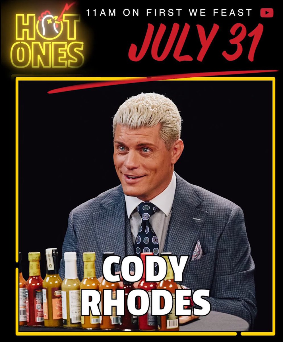 RomanEra0's tweet image. Cody Rhodes will be on ‘Hot Ones’ this Thursday.