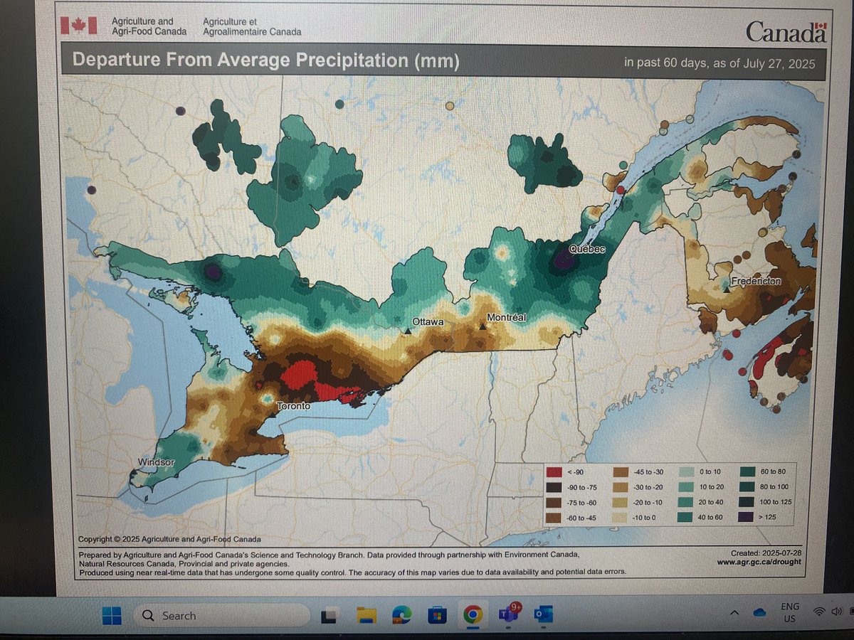 Cheech_Cheech's tweet image. For anyone not farming in Middle Eastern ON, yeah, it’s that dry. More than a 90% deviation from average precipitation over the last 60 days!!