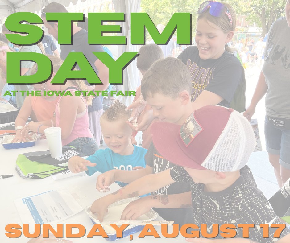 Iowa Department of Education (@iadeptofed) on Twitter photo It’s here! STEM Day at the Fair has officially started. Bring your corndog and lemonade and join us at the Grand Concourse and Mid-American Stage for a full-day of STEM activities, entertainment and more! It’s here! STEM Day at the Fair has officially started. Bring your corndog and lemonade and join us at the Grand Concourse and Mid-American Stage for a full-day of STEM activities, entertainment and more!