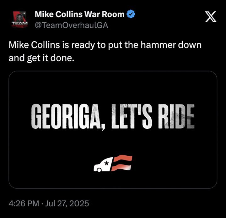 Wait, wait, WAIT — Republican Mike Collins misspelled Georgia in his campaign launch ad for Senate in the state of… Georgia!?!!!!

Holy fucking shit. 😂😂😂😂😂