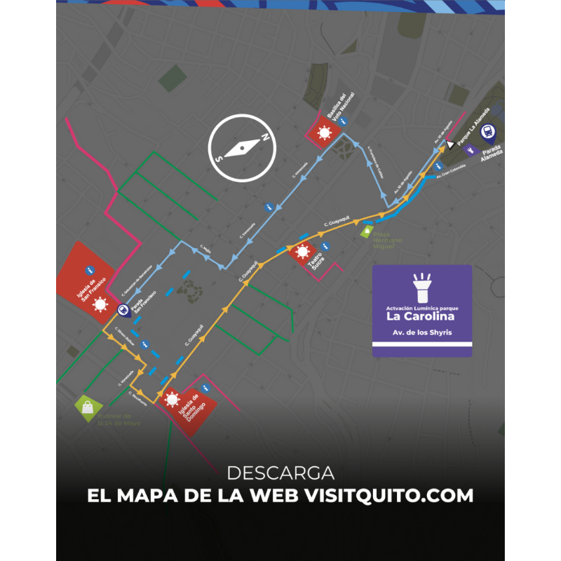 EPMQuitoTurismo's tweet photo. No dejes que te lo cuenten. Vive la experiencia del Festival de Mapping Quito Luz de América y su espectáculo en 6 puntos de la ciudad. Consulta el mapa en nuestra bio para conocer las rutas y medidas de seguridad. ¡Te esperamos el 8, 9 y 10 de agosto desde las 19h00! https://t.co/MbckekNZmJ