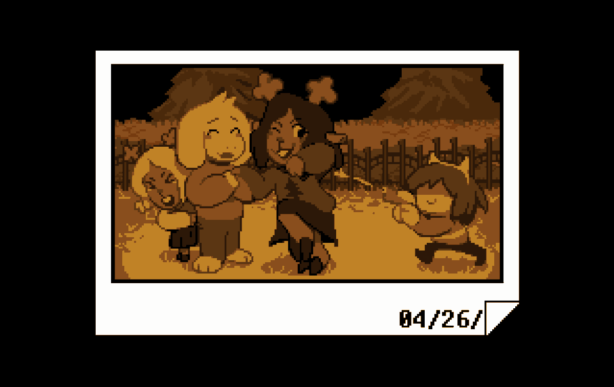 * (There's an old unframed photo in the desk drawer.)
* (The edges seem frayed and unkempt.)
* (Take a look?)

i would fix the trees in the back but like. no thanks i'll do that later

#DELTARUNE #Dessriel