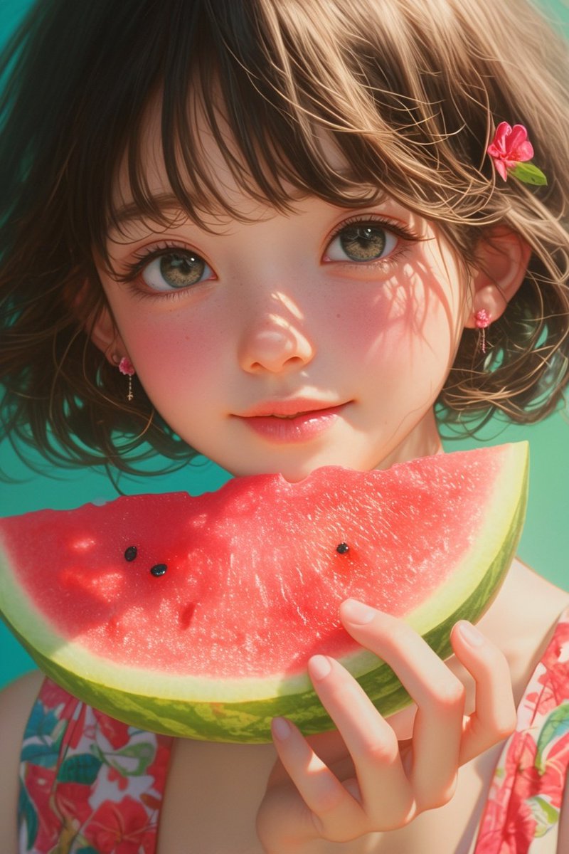 ぺろんちょは闇堕ちしてたので、明るく朗らかな1枚も貼っとこう😂
スイカ食べます🍉？
