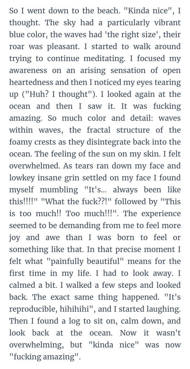 Loving this detailed write-up José did on his Costa Rica retreat. This section vividly captures how entering the jhanas for the first time feels: almost so strong you have to look away, but you know your understanding of what is possible will never be the same again