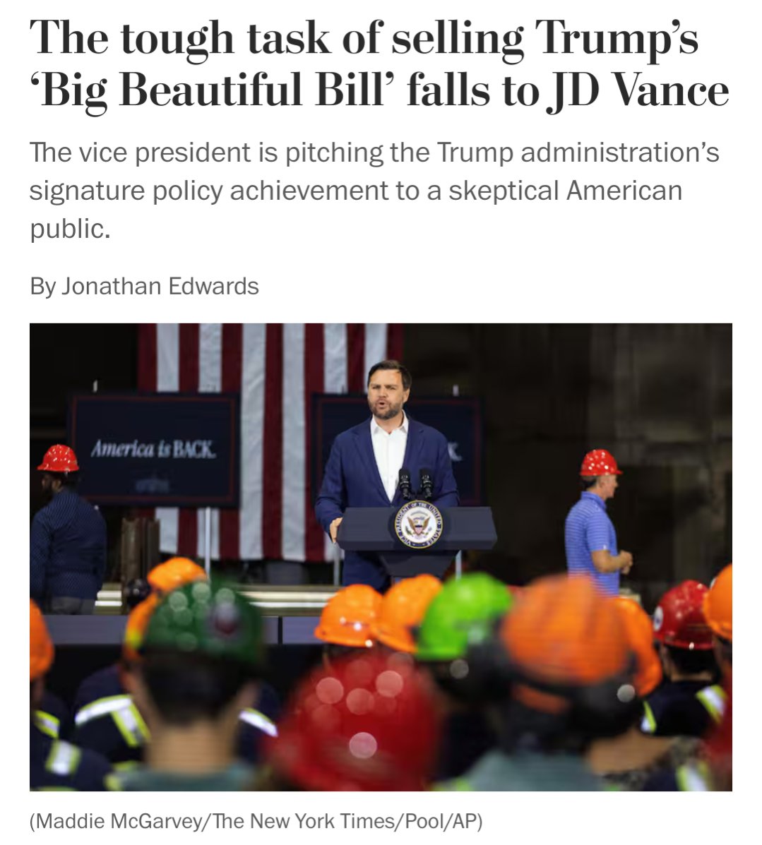 You know things are going well when human ball of charisma JD Vance is your point person on selling the benefits of a gigantic shit sandwich of a bill
