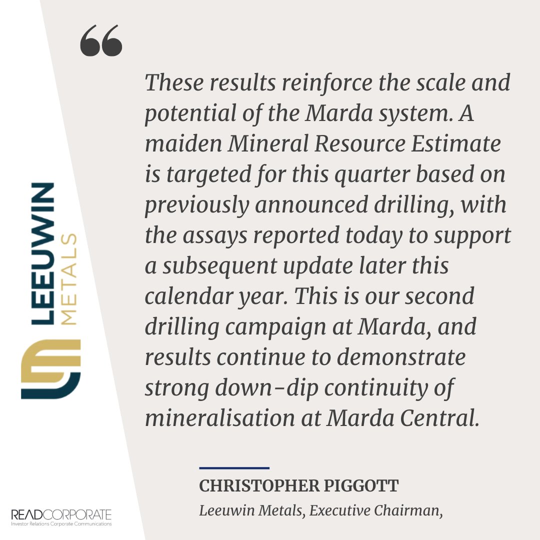 .<a href="/LeeuwinMetals/">Leeuwin Metals Ltd</a> set for maiden resource this quarter after hitting more high-grade gold grading up to 10gpt at its Marda project in WA.

ow.ly/2TQy50WwsgF

$LM1 #gold #exploration #WA #Marda #discovery #ASX