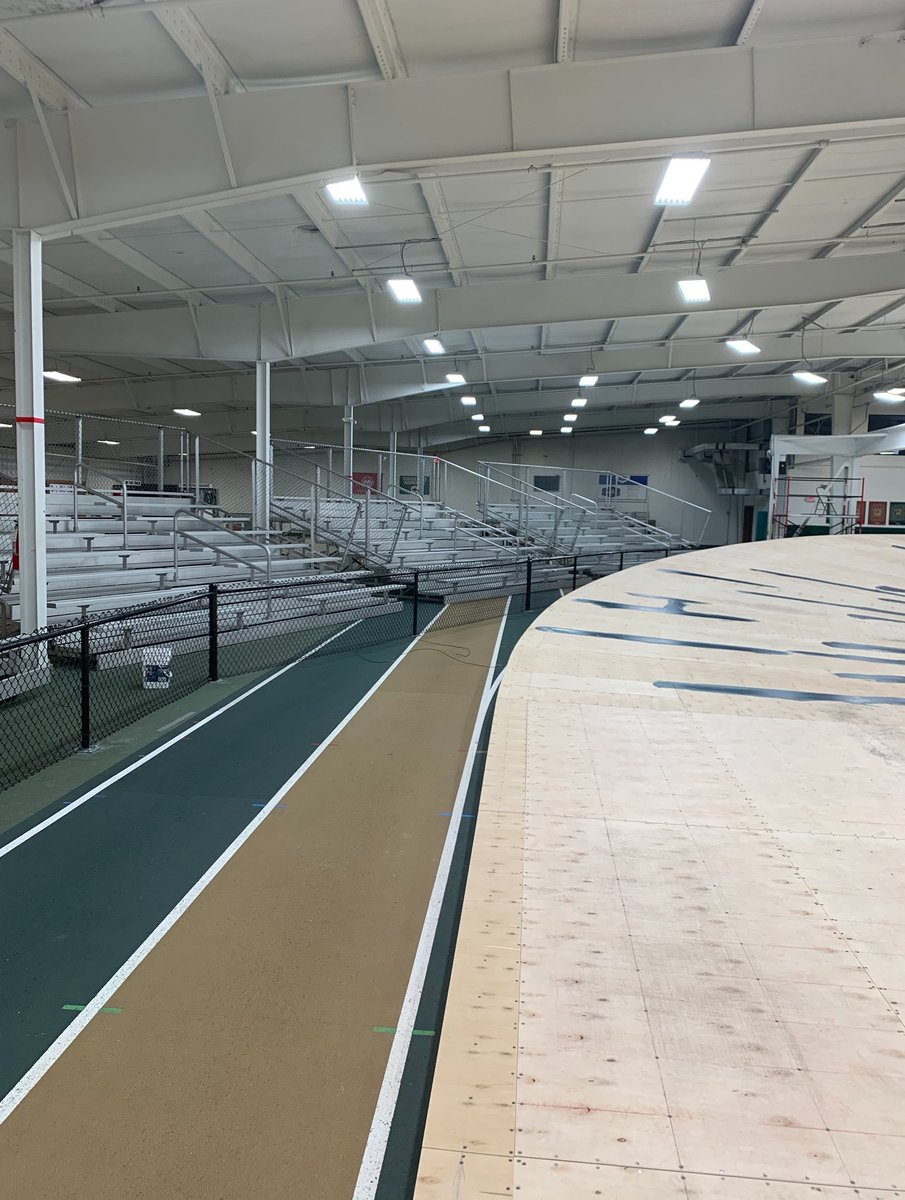 Homestretch bleachers have been moved closer to the track and bend around the curves.