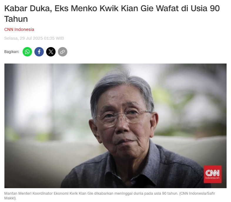 Kabar Duka, Eks Menko Kwik Kian Gie Wafat di Usia 90 Tahun

Selasa Nighty Vira Project