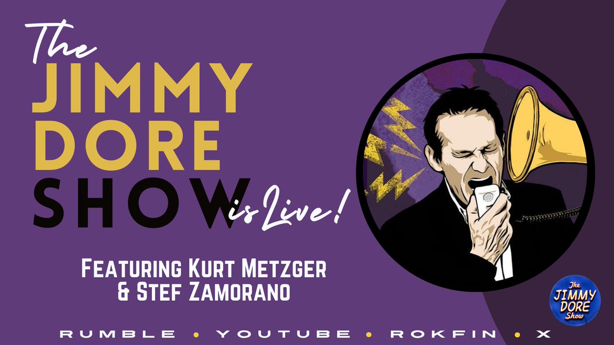 The JIMMY DORE SHOW Is Live! NOW!

Jimmy Survives HARROWING Near Collision in Mid-Air!
Pro-MAGA Christian Singer CENSORED in Canada!

Featuring:
Kurt Metzger @KurtMetzger
Stef Zamorano @MiserableLib

Now streaming on Rumble, YouTube, X &amp; Rokfin
rumble.com/v6wt8q0-jimmy-…

Today’s