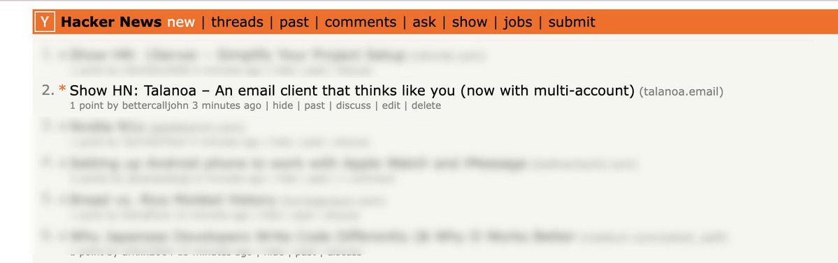 BetterCallJ0hn's tweet image. Just posted Talanoa's big multi-account update on Hacker News 👀
If you’ve been following the journey or want to show some love, it’s live now 💌