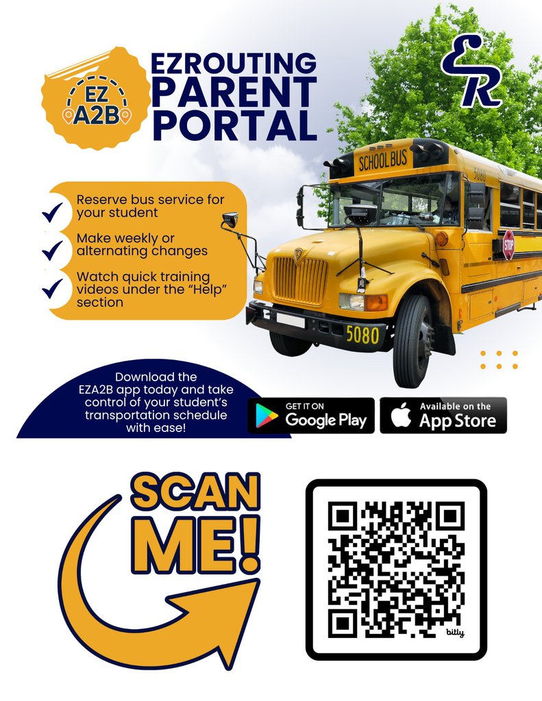 Bus riders must register through the EZRouting portal!
✅ Visit here: routing.app-garden.com/elrenook or
✅ Download the EZA2B app to manage your student’s schedule
📲 Need help? Click “Help” in the app for how-to videos!
For questions call 405-262-3027.