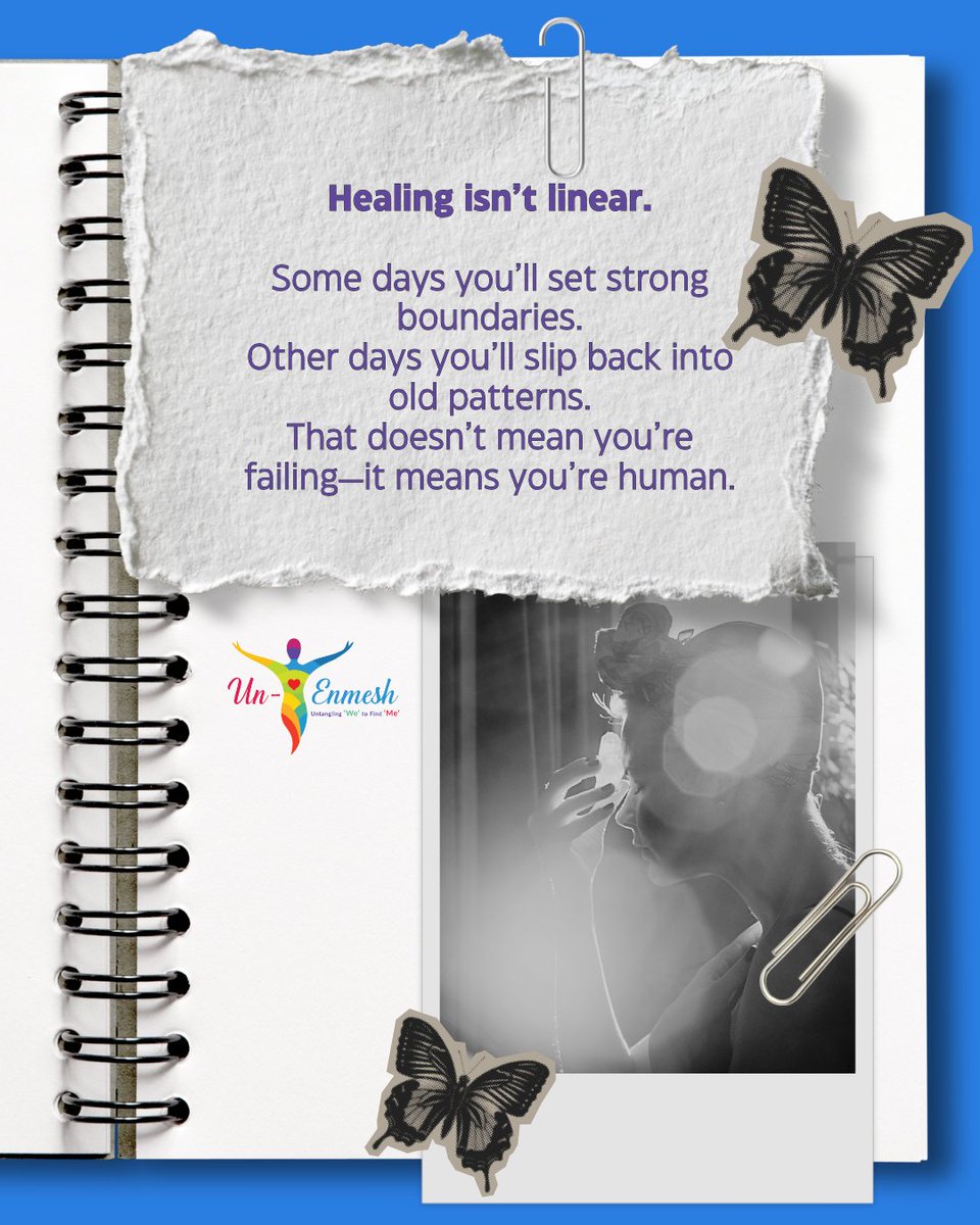 UnEnmesh's tweet image. Healing won’t always look like progress.
Some days you’ll feel strong. Other days, you’ll slip into old patterns.
That doesn’t make you a failure. It makes you human.
Healing isn’t linear. It’s a spiral.
Even the messy steps count.

#UnEnmesh #HealingJourney #YoureHuman