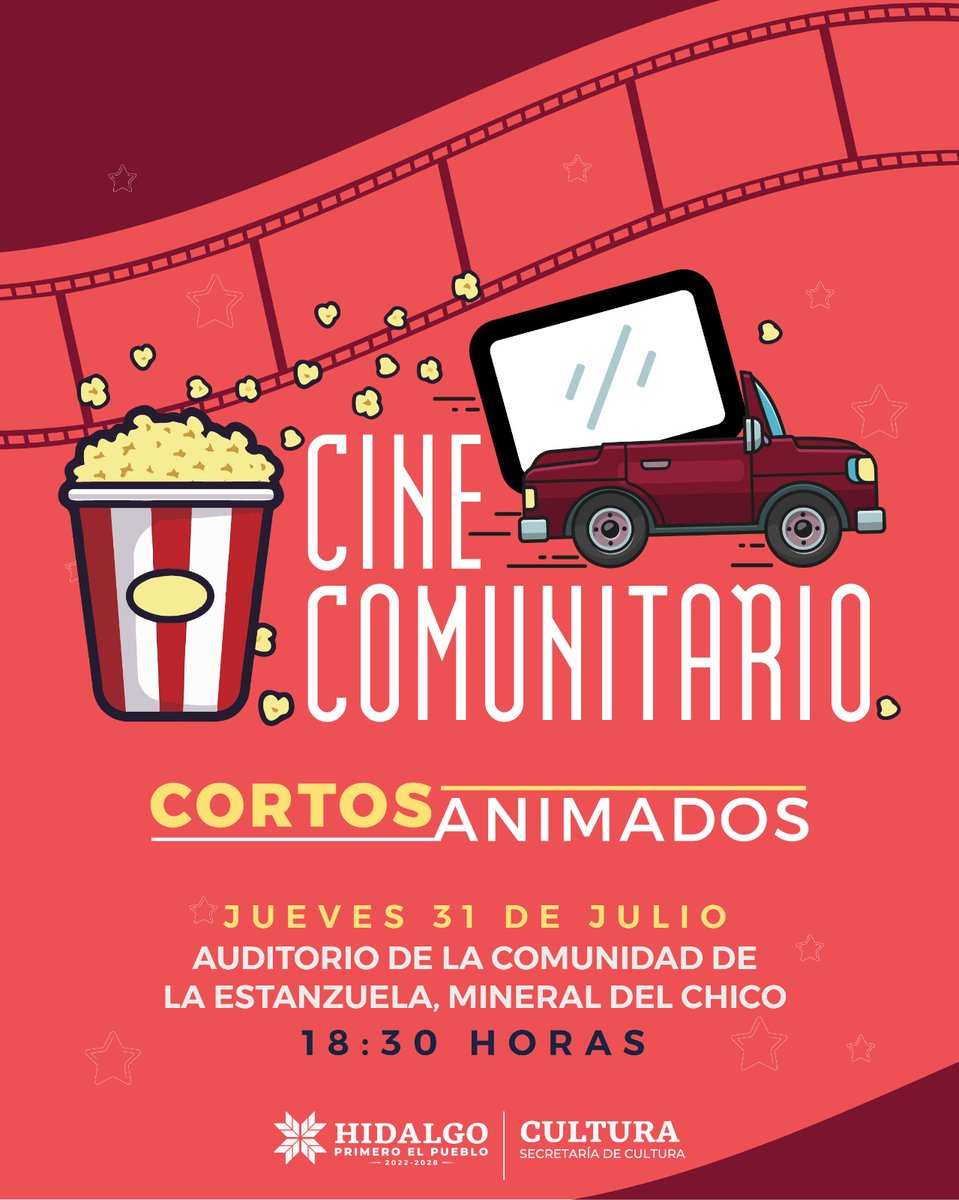 🎬✨¡El Cine Comunitario llega a Mineral del Chico!
Este jueves 31 de julio, vive una tarde llena de magia para toda la familia.
📍Auditorio de la comunidad de La Estanzuela
🕡18:30 h
💥 ¡Entrada libre!
🍿 ¡Disfruta de una función muy especial!