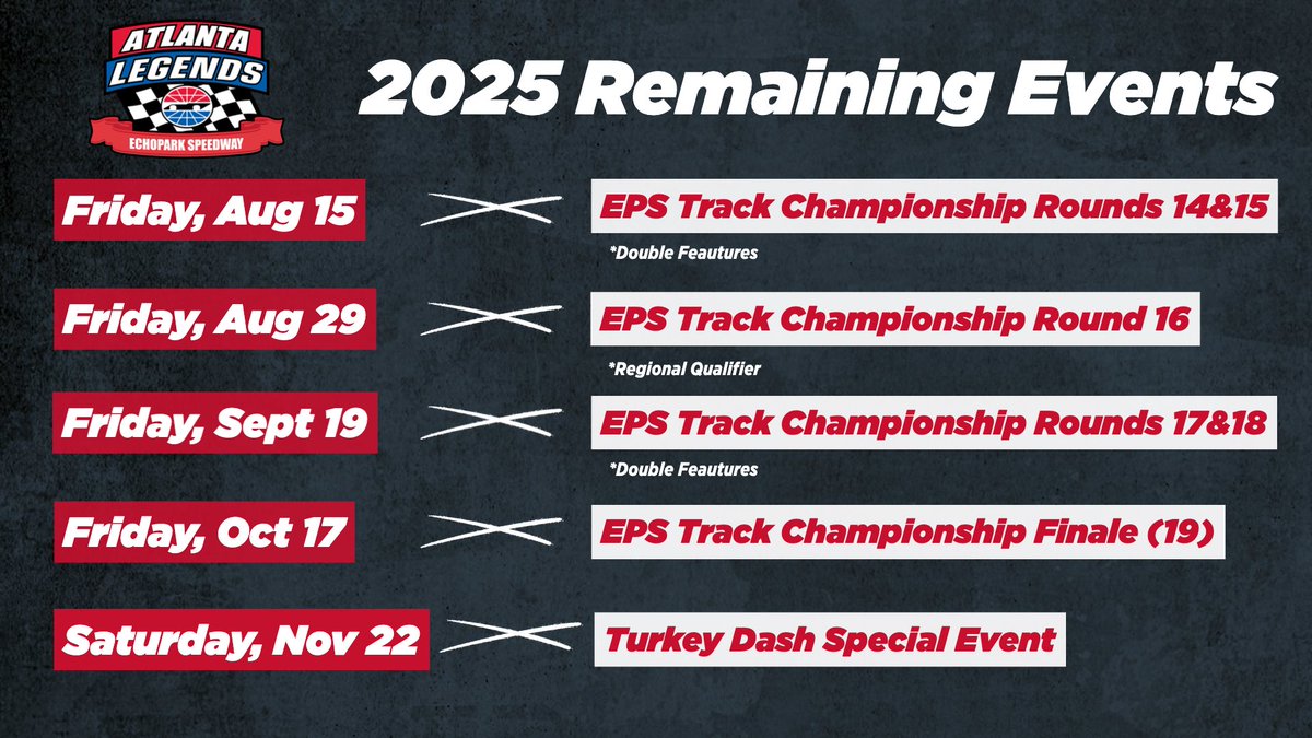 legendsofga's tweet image. Updated schedule for the remainder of 2025. 🏁