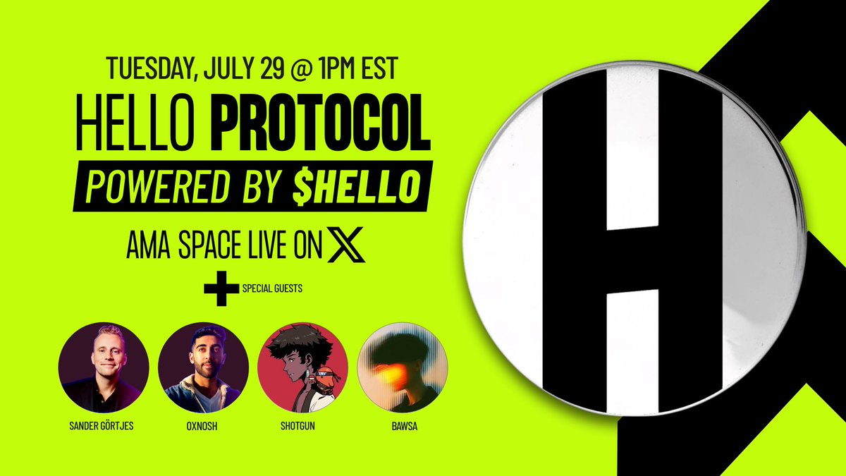 Join us Tomorrow, July 29 at 1PM EST for the first official HELLO Club AMA on X

Today we shared the next evolution of HELLO Labs. What began as a Web3 entertainment brand with global reach through Killer Whales is now a full-stack growth engine for the next wave of adoption.