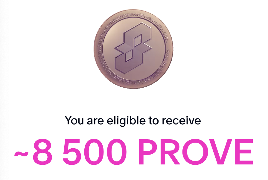 I'm eligible to receive ~8 500 PROVE from the <a href="/SuccinctLabs/">Succinct</a> airdrop!