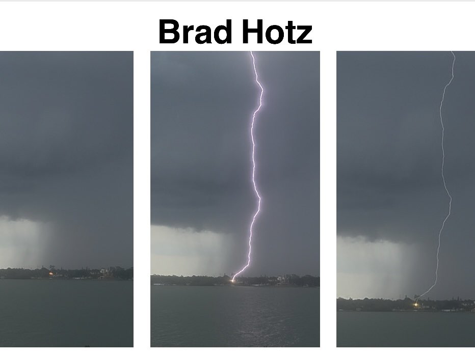 IONTB's tweet image. St. Petersburg: Screen shot from a video that captured a lightning bolt striking in the area of Park Street and Central Avenue. They are in sequential time order from left to right. #flwx