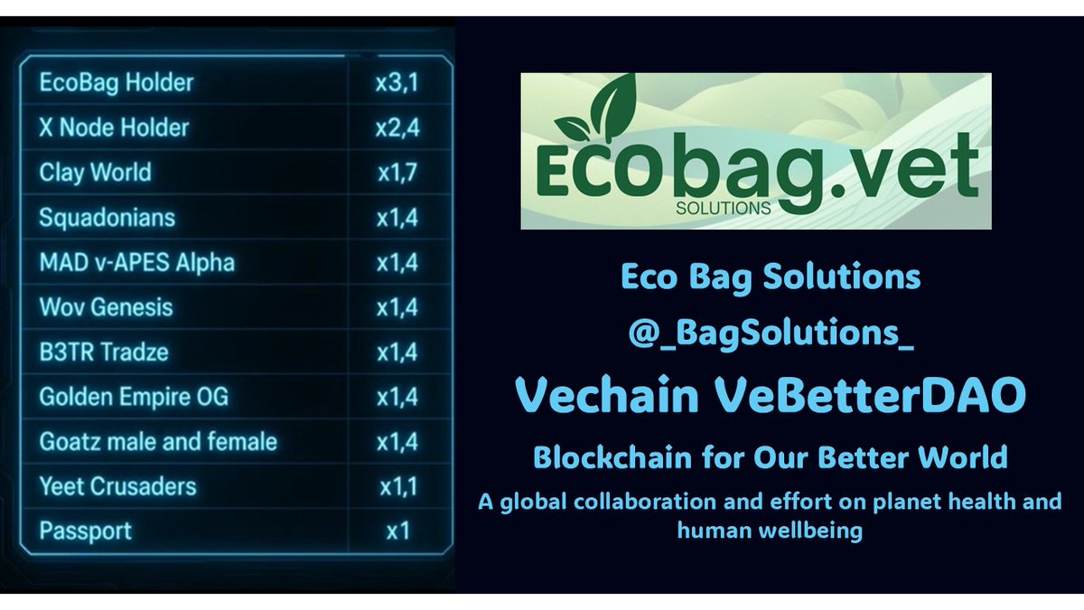 gugukkusu67's tweet image. Here is a list including the new stargate multiplier
@_BagSolutions_ #VeBetterDAO #VeWorld #VeFam #vechain #Sustainability #BYOBag #NoPlasticBags #ReusableBags #GoGreen #EcoFriendly