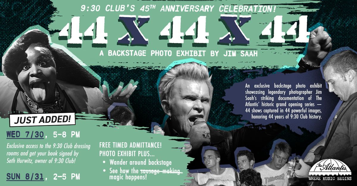 DON'T FORGET! We added another date to our anniversary exhibit, THIS WEDNESDAY July 30! On this day not only can you see the exhibit, @930club dressing rooms will be open, and owner Seth Hurwitz will be there to sign copies of our book, A Time and Place! 
930.com/45