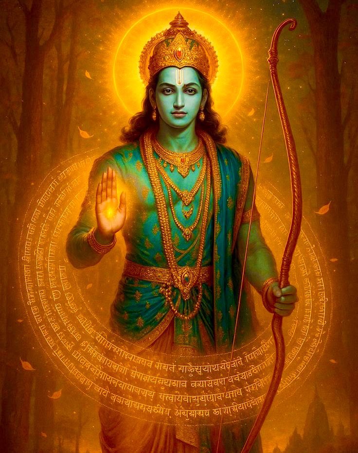 नीलाम्बुजश्यामलकोमलाङ्गं
सीतान्तरङ्गे स्थितं प्रांशुमग्नम्
पाणौ महासायकचारुचापं
नामामि रामं रघुवंशनाथम्
भावार्थ:जो नीलकमल के समान श्याम वर्ण
के हैं,कोमल अंगों वाले हैं,सीता के हृदय में 
  बसे हैं, जिनके हाथ में महान बाण और 
  सुंदर धनुष है,ऐसे रघुवंश के नाथ 
  श्रीराम को मैं नमन