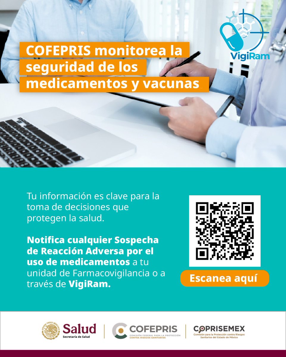 Si sospechas que estás experimentando una #ReacciónAdversa, informa al profesional de la salud que te recetó y notifícalo a través de la página web #VigiRam.
#RegulaciónSanitaria