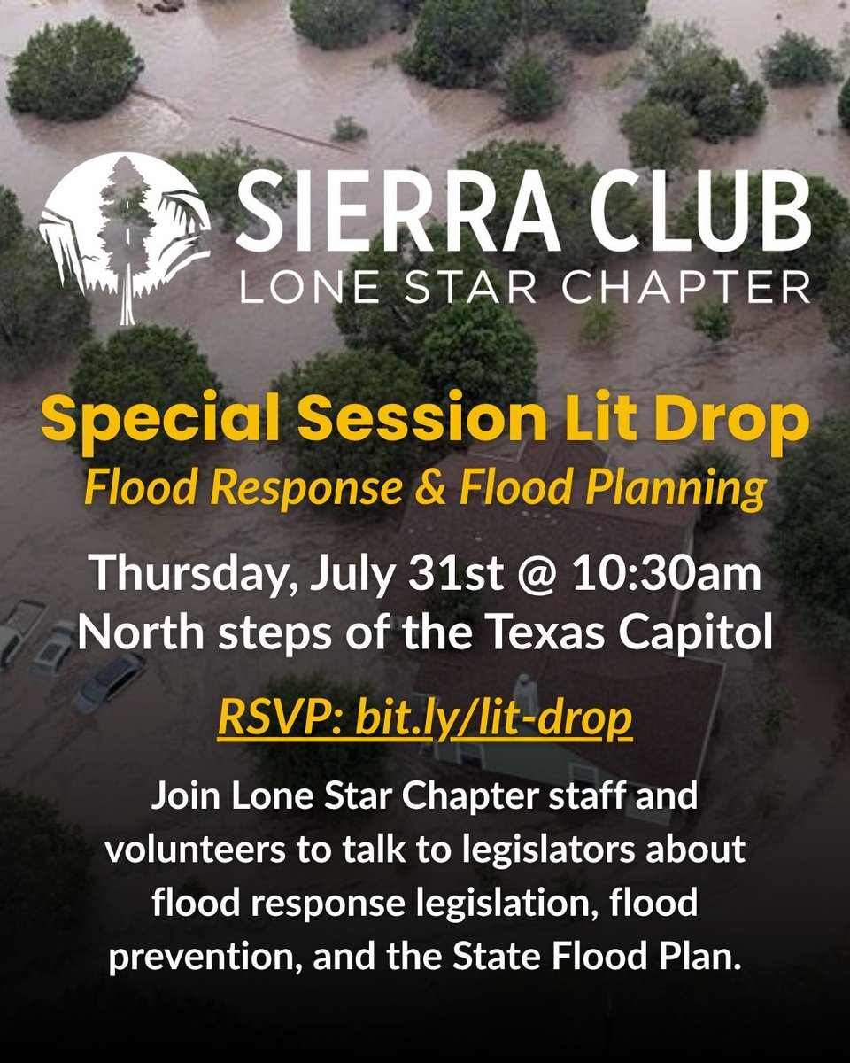 Lit drops are back🔥 

Join us to talk to legislators about flood response, flood prevention, and the State Flood Plan. 

Texas Legislators need to hear from YOU.

We'll have everything you need to advocate - RSVP here: bit.ly/lit-drop 

#TXLege #TexasFloods
