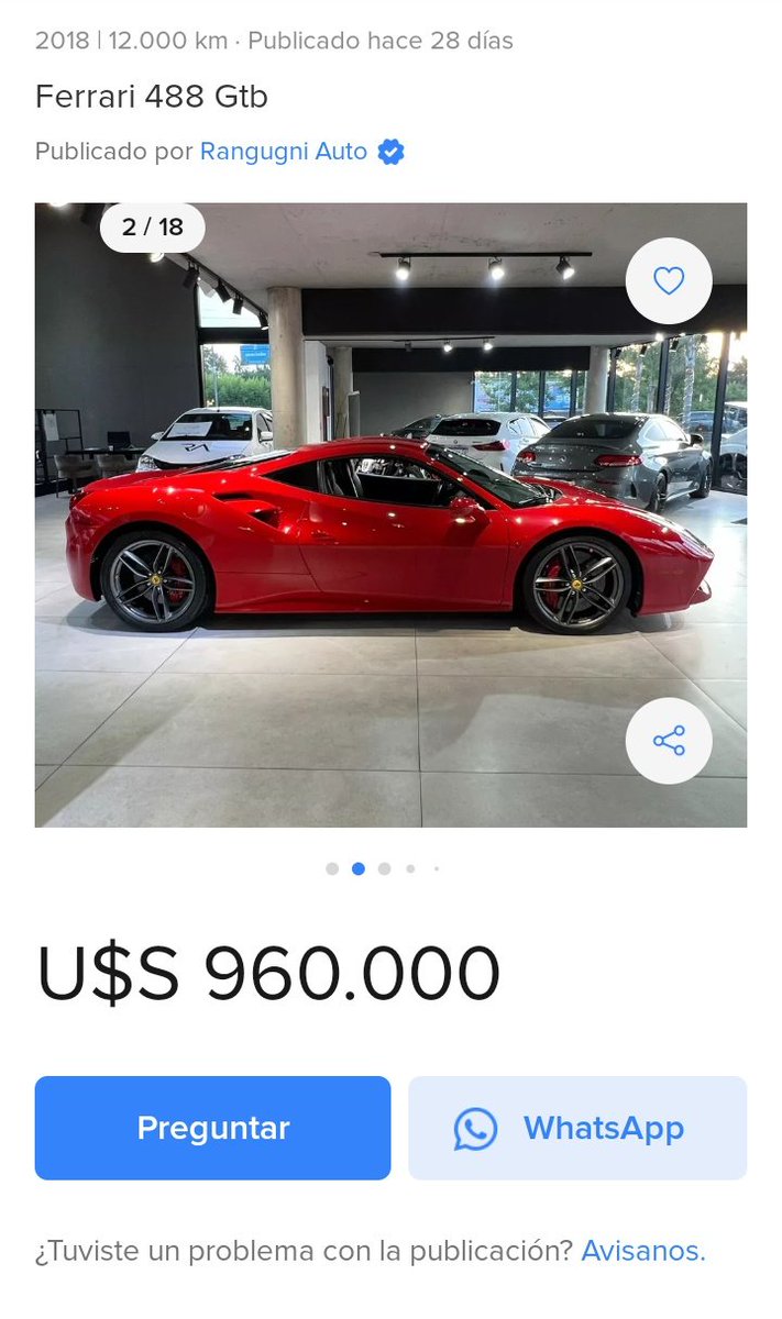 tanochelo3's tweet image. boludeando en mercado libre me puse a mirar de curioso Una Ferrari,ahora llegan mensajes,"Marcelo ya es casi tuya"estás a un click "jajajajaja
casi 1 palo verde jajajaj, el algoritmo ya debería saber que estoy viendo en cuantas cuotas voy a pagar la luz ,que Ferrari ni Ferrari