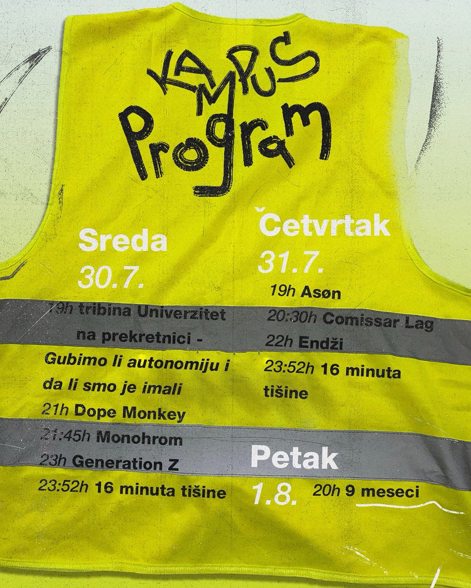 Nastavljamo! Stiže novi programski talas na Kampusu od 30. jula!

Nakon uvodnog vikenda posvećenog “prostoru”, Kampus ulazi u novu fazu. Ostajemo mesto borbe i stvaranja, ali sada zaranjamo dublje u pitanja zajednice.

P. S. ostajemo aktivni tokom celog vikenda, stay tuned. 😎